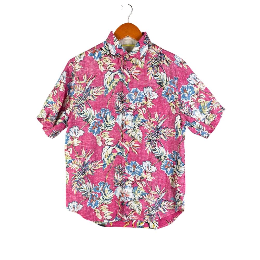 Tommy Bahama Faded Flora Floral Hawaiian Vacation Button Down Shirt Pink Mens XS